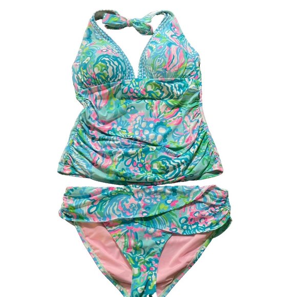 Lilly Pulitzer Other - Lilly Pulitzer Womens Sz 12 Bliss Halter Tankini Swimsuit Set Blue Preppy Resort